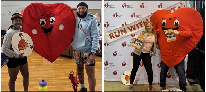 Cover photos with Heart Guy mascot and three different team members