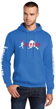 Man wearing blue Fleece Pullover Hoodie