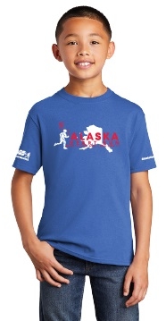 boy wearing a blue Youth Cotton T-shirt