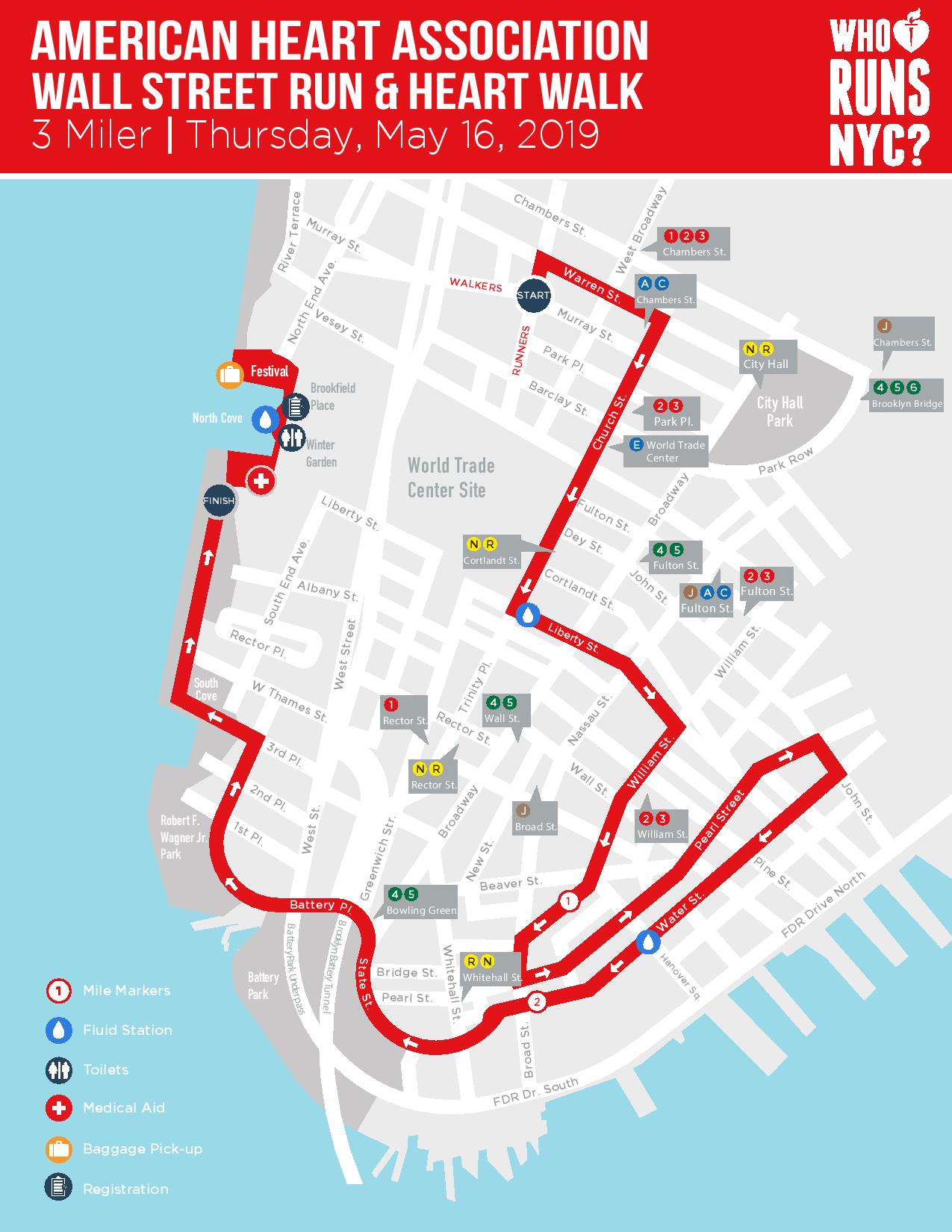 2020 VIRTUAL Wall Street Run & Heart Walk (Downtown Event Being Transitioned) Course Map