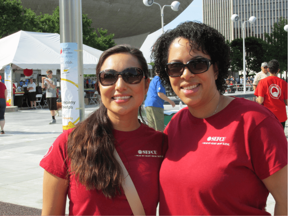 Two women smiling